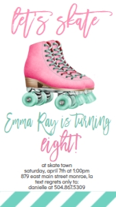 Birthday Skate Pink Aqua Eight text Invite: Birthday Skate Pink Aqua Eight