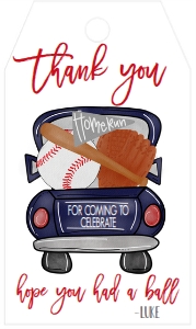 Birthday Baseball Truck Blue Favor Tag: Birthday Baseball Truck Blue