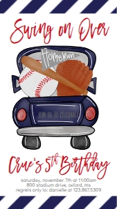 Birthday Baseball Truck Blue Text Invite: Birthday Baseball Truck Blue