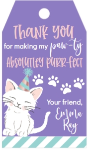 Birthday Cat Purple Favor Tag: Birthday Cat Purple