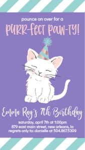 Birthday Cat Purple Text Invite: Birthday Cat Purple