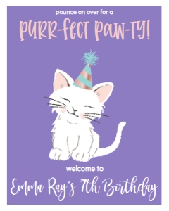 Birthday Cat Purple Welcome Sign: Birthday Cat Purple