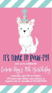 Birthday Dog Dexie Pawty Pink  Text Invite: Birthday Dog Dexie Pawty Pink