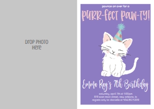 Birthday Cat Purple Photo Invite: Birthday Cat Purple