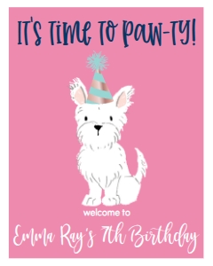 Birthday Dog Dexie Pawty Pink Welcome Sign: Birthday Dog Dexie Pawty Pink