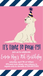 Birthday Dog Lab Pink Text Invite: Birthday Dog Lab Pink