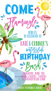 Birthday Pool Party Flamingle Text Invite: Birthday Pool Party Flamingle