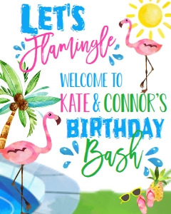 Birthday Pool Party Flamingle Welcome Sign: Birthday Pool Party Flamingle