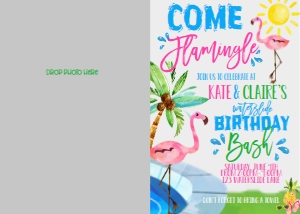 Birthday Pool Party Flamingle Photo Invite: Birthday Pool Party Flamingle