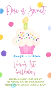 Birthday Cupcake One is Sweet Pink Text Invite: Birthday Cupcake One is Sweet Pink