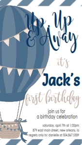 Birthday Hot Air Balloon Navy Text Invite: Birthday Hot Air Balloon Navy