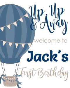 Birthday Hot Air Balloon Navy Welcome Sign: Birthday Hot Air Balloon Navy