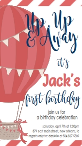 Birthday Hot Air Balloon Red Navy Text Invite: Birthday Hot Air Balloon Red Navy