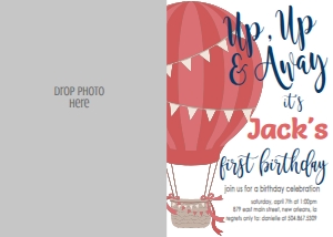 Birthday Hot Air Balloon Red Navy Photo Invite: Birthday Hot Air Balloon Red Navy