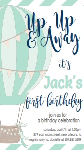 Birthday Hot Air Balloon Aqua Navy Text Invite: Birthday Hot Air Balloon Aqua Navy
