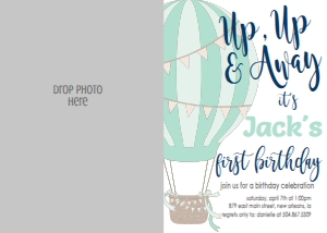 Birthday Hot Air Balloon Aqua Navy Photo Invite: Birthday Hot Air Balloon Aqua Navy