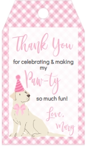 Birthday Dog Lab Pink Gingham Favor Tag: Birthday Dog Lab Pink Gingham