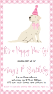 Birthday Dog Lab Pink Gingham Text Invite: Birthday Dog Lab Pink Gingham