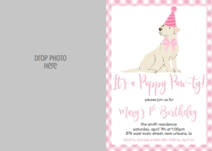Birthday Dog Lab Pink Gingham Photo Invite: Birthday Dog Lab Pink Gingham
