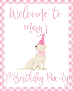 Birthday Dog Lab Pink Gingham Welcome Sign: Birthday Dog Lab Pink Gingham