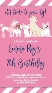 Birthday Multi Dog Pink Text Invite: Birthday Multi Dog Pink