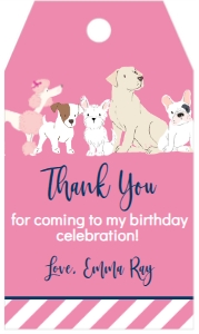 Birthday Multi Dog Pink Favor Tag: Birthday Multi Dog Pink