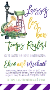 Mardi Gras Couples Shower Bourbon Gator Text Invite: Mardi Gras Couples Shower Bourbon Gator