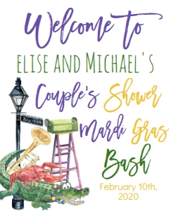 Mardi Gras Couples Shower Bourbon Gator Welcome Sign 8x10: Mardi Gras Couples Shower Bourbon Gator