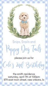 Birthday Dog Doodle Blue Text Invite: Birthday Dog Doodle Blue