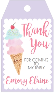 Birthday Ice Cream Cone Purple Scallop Favor Tag: Birthday Ice Cream Cone Purple Scallop