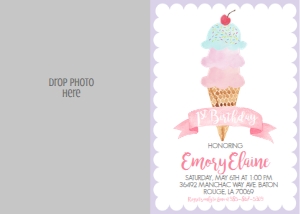 Birthday Ice Cream Cone Purple Scallop Photo Invite: Birthday Ice Cream Cone Purple Scallop