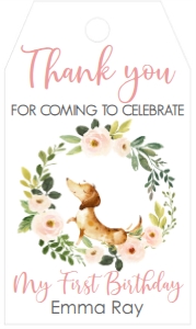 Birthday Puppy Dog Wreath Dachshund Favor Tag: Birthday Puppy Dog Wreath Dachshund