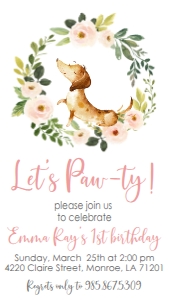 Birthday Puppy Dog Wreath Dachshund Text Invite: Birthday Puppy Dog Wreath Dachshund