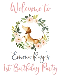 Birthday Puppy Dog Wreath Dachshund Welcome Sign: Birthday Puppy Dog Wreath Dachshund