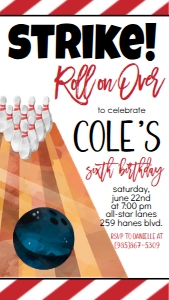 Birthday Bowling Red Text Invite: Birthday Bowling Red