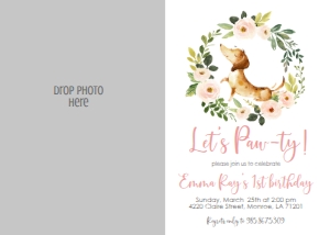 Birthday Puppy Dog Wreath Dachshund Photo Invite: Birthday Puppy Dog Wreath Dachshund