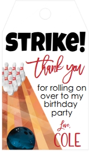 Birthday Bowling Red Favor Tag: Birthday Bowling Red