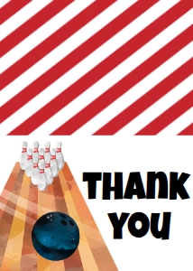 Birthday Bowling Red Thank You Card: Birthday Bowling Red