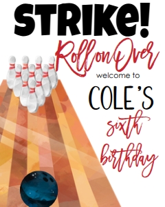 Birthday Bowling Red Welcome Sign: Birthday Bowling Red