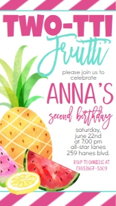 Birthday Pineapple Two-Tti Frutti Text Invite: Birthday Pineapple Two-Tti Frutti
