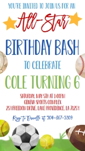Birthday All-Star Sports Text Invite: Birthday All-Star Sports Invite