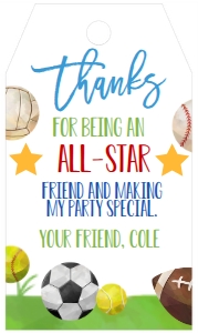 Birthday All-Star Sports Favor Tag: Birthday All-Star Sports Invite