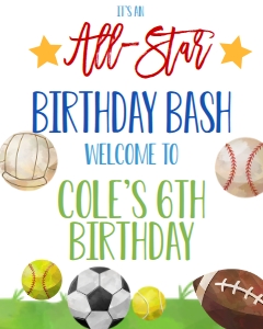 Birthday All-Star Sports Welcome Sign 8x10: Birthday All-Star Sports Invite
