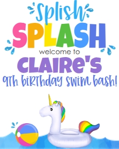 Birthday Unicorn Pool Party Welcome Sign: Birthday Unicorn Pool Party