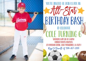 Birthday All-Star Sports Photo Invite 7x5: Birthday All-Star Sports Invite