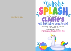 Birthday Unicorn Pool Party Photo Invite: Birthday Unicorn Pool Party