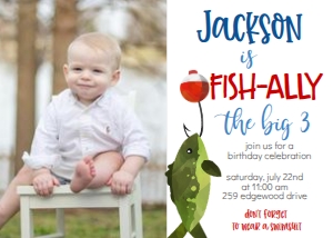 Birthday Fish Hook Big 3 Photo Invite: Birthday Fish Hook Big 3