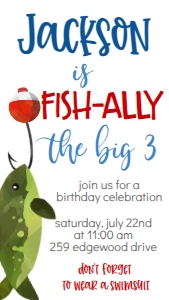 Birthday Fish Hook Big 3 Text Invite: Birthday Fish Hook Big 3