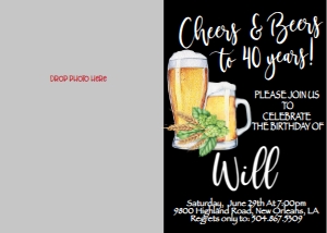 Birthday Cheers & Beers 40 Photo Invite 7x5: Birthday Cheers & Beers 40