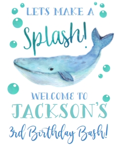 Birthday Whale Welcome Sign 8x10: Birthday Whale